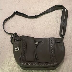 Brighton ARDEN Leather Cross Body Drawstring Bag Sable Taupe